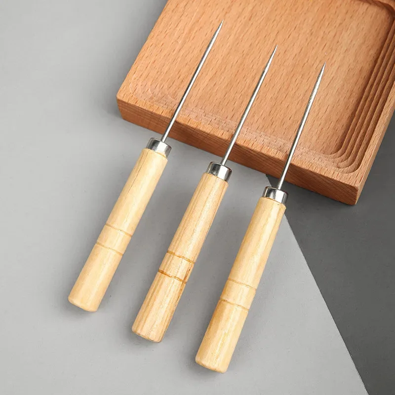 

Wooden-Handled Awl Handmade DIY Leather Punching Tool Thousand-Hole Shoe Repair Tool Shoe Lacing Tool Straight Awl