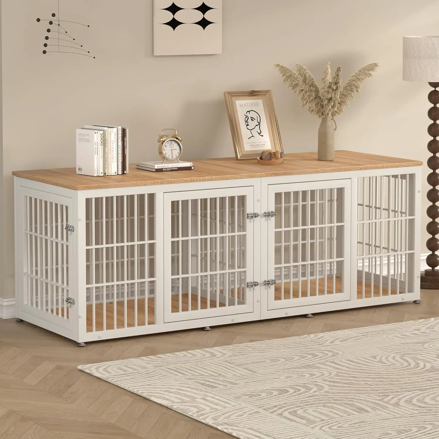 

78 Inch Double Dog Crate Furniture, Heavy Duty Extra Large Cage Furniture with Divider for 2 Dogs, Decorative, Customized