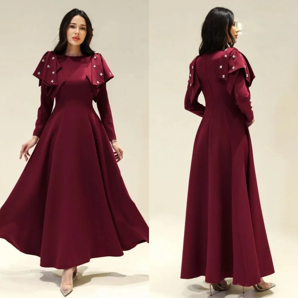 

Customized Exquisite Elegant Jersey Pleat Rhinestone Ruched A-line Scoop Neck Midi Dresses Bespoke Occasion Dresses High Quality