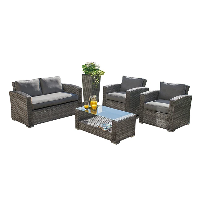 Custom  Modern Sofa Set Aluminum Furniture Luxury 4 Seater Patio Sets Chair Garden Set  Outdoor Poly Rattan Furniture