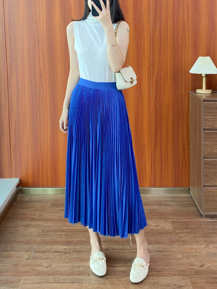 

Юбка Meecion Sparkling A-Line миди женская, с высокой талией, плиссированная, длинная, однотонная, для весенне-осеннего сезона, для повседневной носки