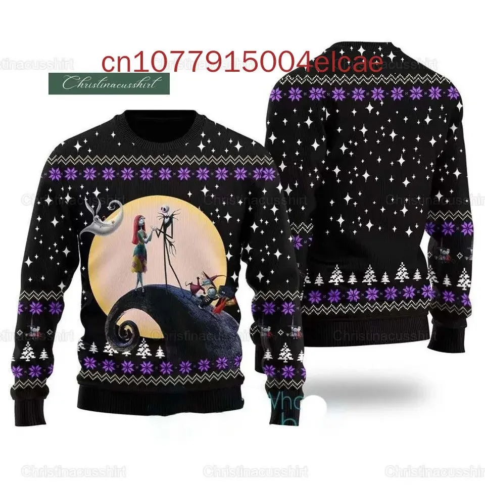 The Nightmare before Christmas Jack and Sally Ugly Sweater 3d Printer Disney Christmas Men's and Women's Ugly Sweaters