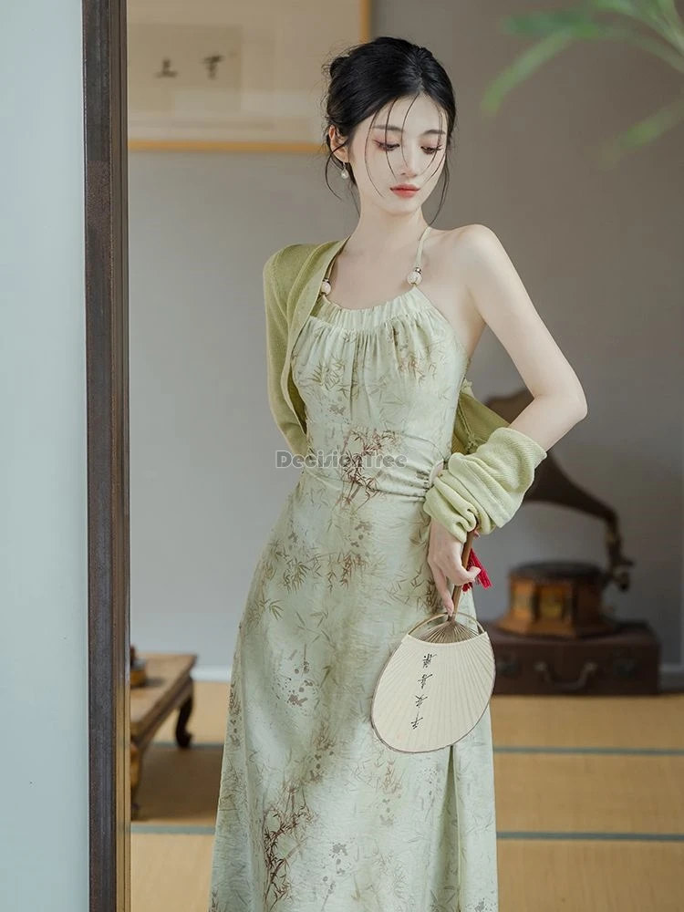 2025 popular new chinese style floral printing hanfu dress fashion desidn sense temperament modern daily handfu sexy slim set