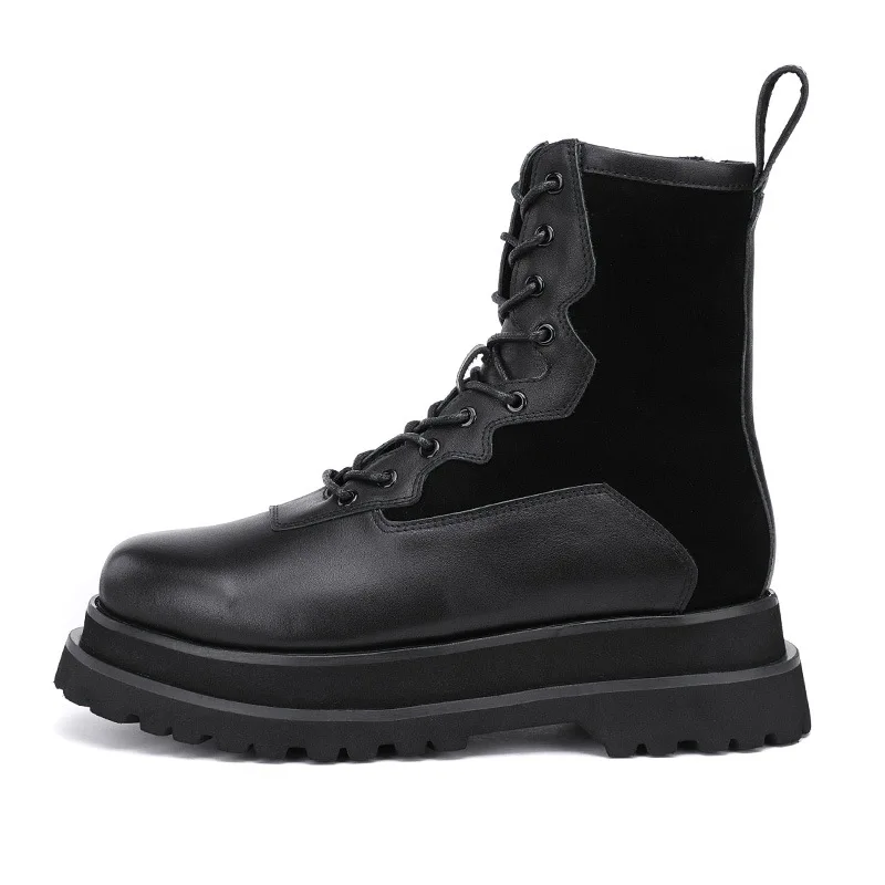 

2024 new platform shoes men lace matte leather riding boots men increase the comfort of autumn and winter fashion boots