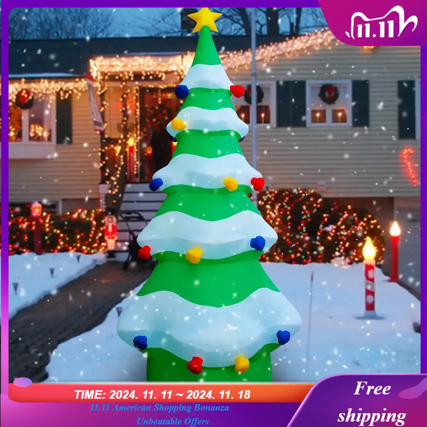 12 FT Giant Inflatable Christmas Tree Xmas Decoration for Blow Up Built-in LED for Yard Indoor Outdoor Lawn Yard Gard