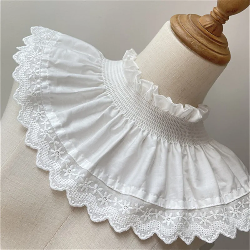 14CM Wide White Chiffon Pleated Stretch Lace Fabric Embroidery Elastic Ruffle Trim Dress Clothing Collar Cuffs DIY Sewing Decor