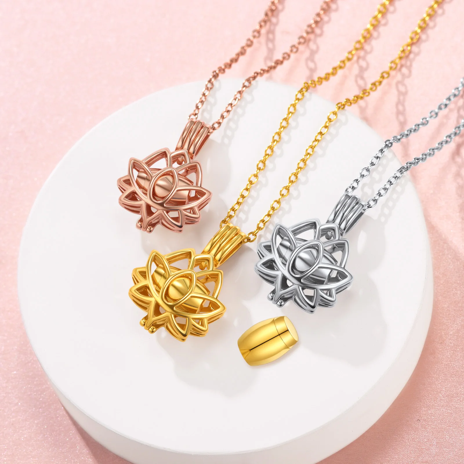 Cremation Jewelry for Ashes Stainless Steel Urn Necklaces for Ashes Hollow Out Lotus Flower Pendant Necklace
