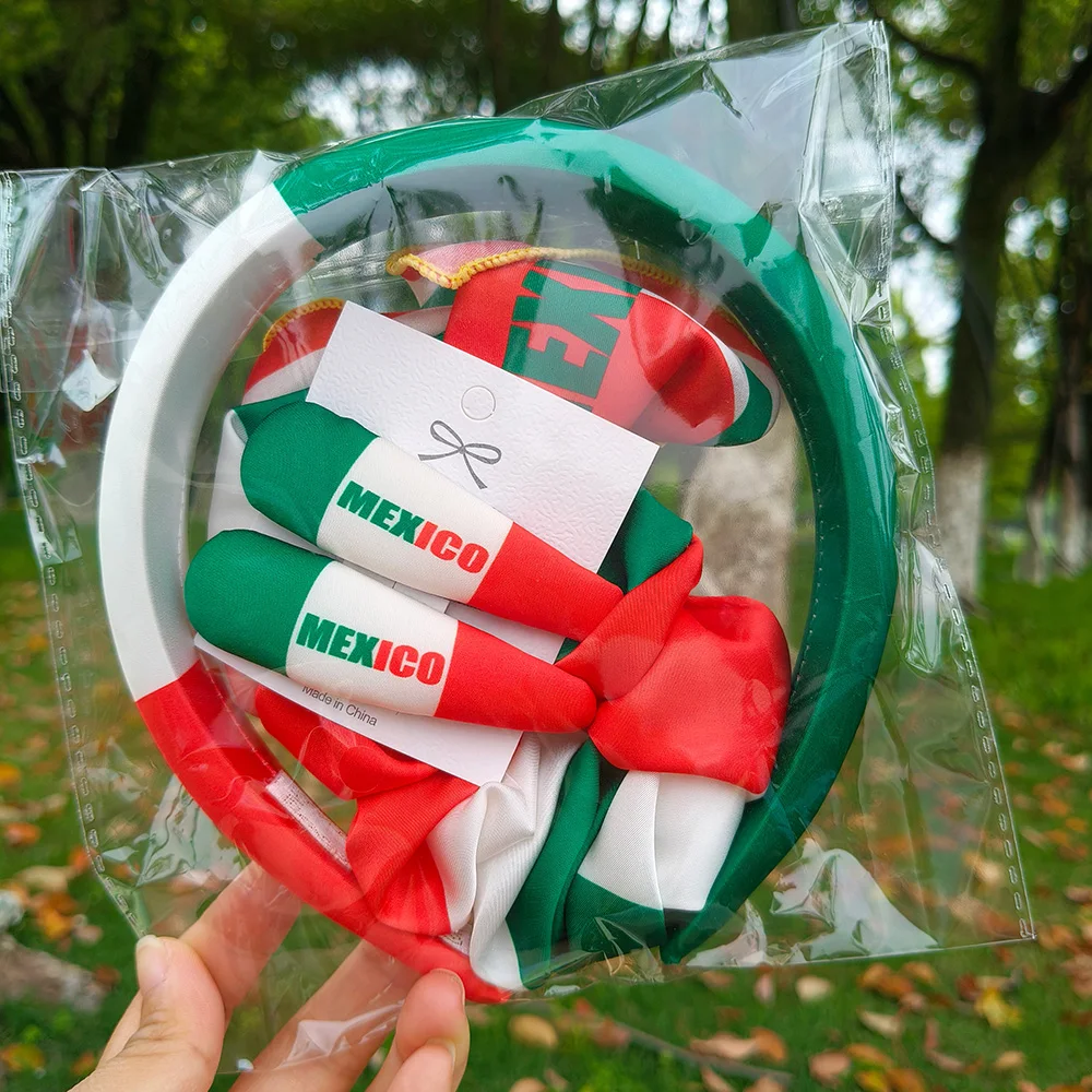 Flags of The World Hair Accessory Set America Brazil Argentina UK France Poland Spain Flag Football Sports Headband Clips Gifts