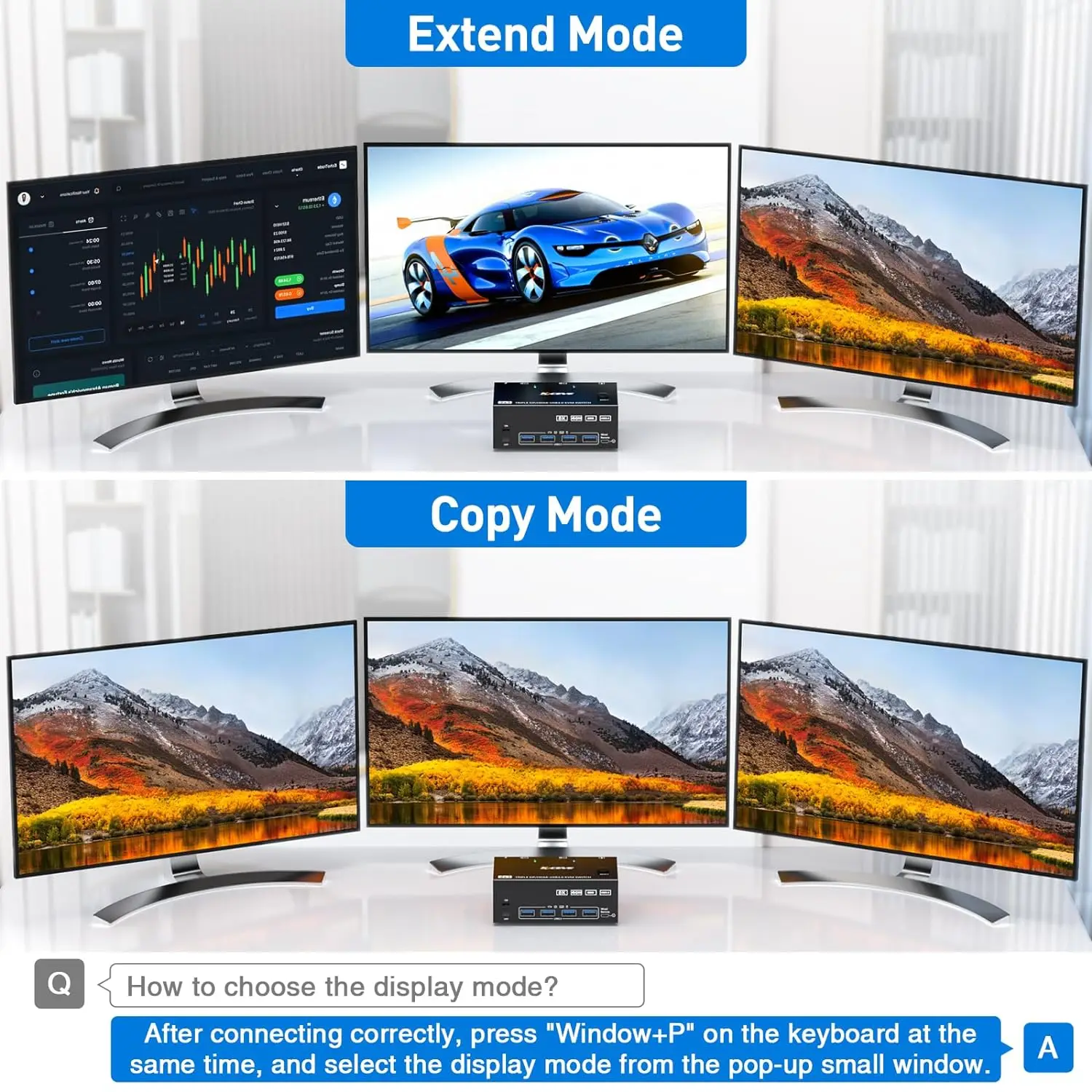 Imagem -03 - Usb 3.0 Kvm Switch Monitor Triplo para Computadores 8k @ 30hz Hdmi Mais Displayport Compartilhar Monitor