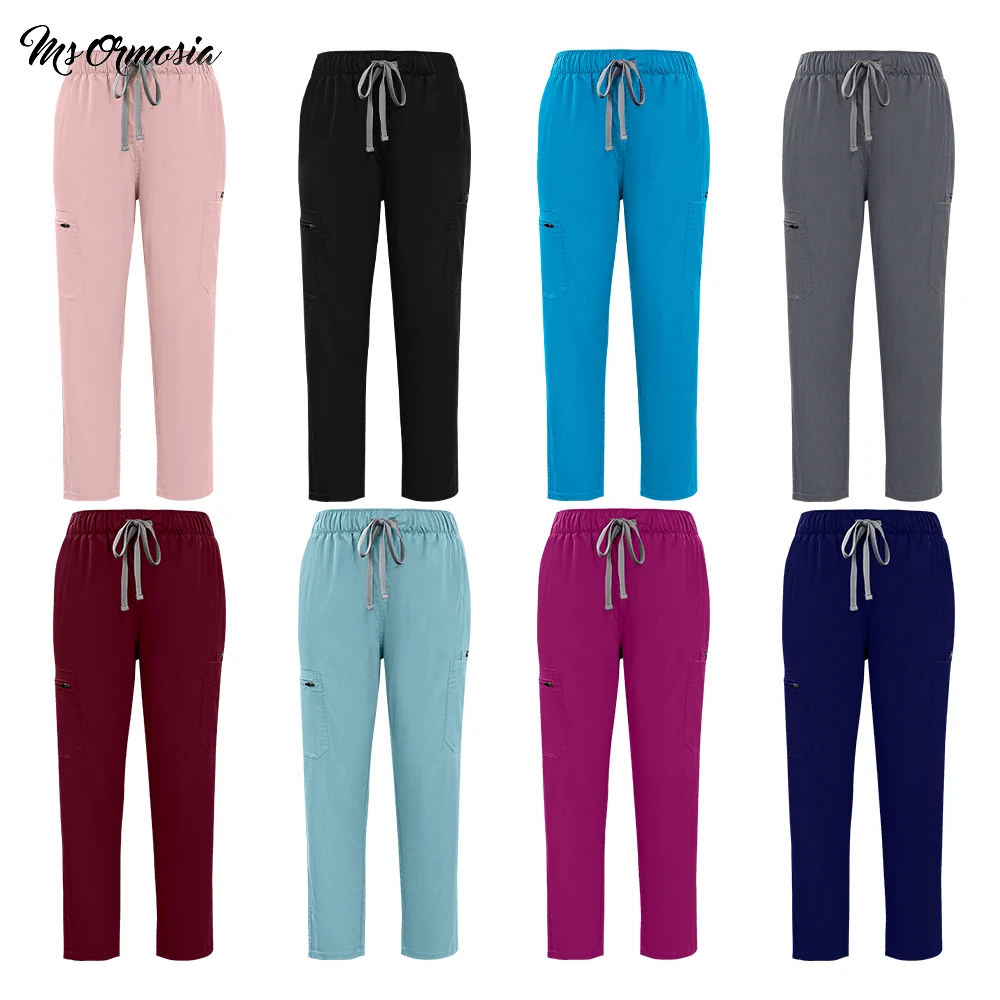 단색 클리닉 스크럽 팬츠 실험실 수술용 바지 유니섹스 의사 간호사 유니폼 바지 간호사 작업복 의료용 바지