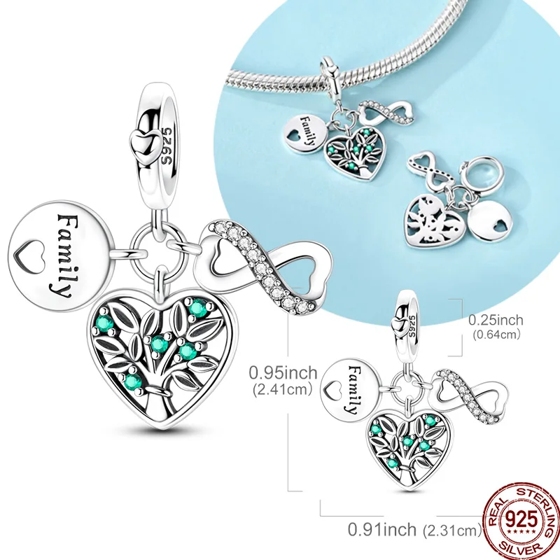 

Original Real 925 Sterling Silver Bead Charm Heart Infinite Family Tree Pendant Fit Original Bracelet For Women DIY Jewelry Gift