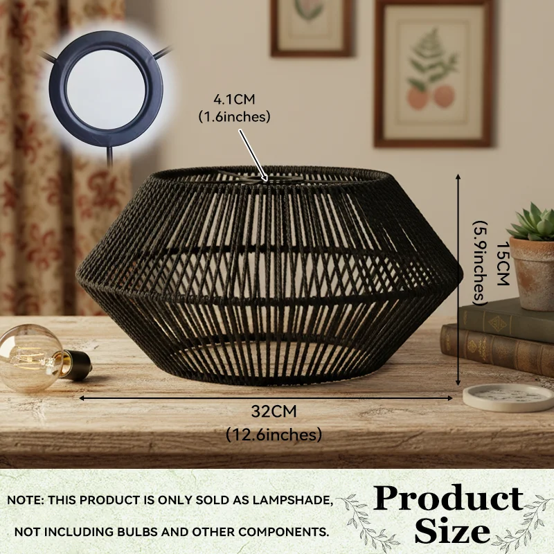 Rattan Woven Lamp Shade, Diamond Faceted Pendant Light Cover, Boho Decor for Living Room Cafe