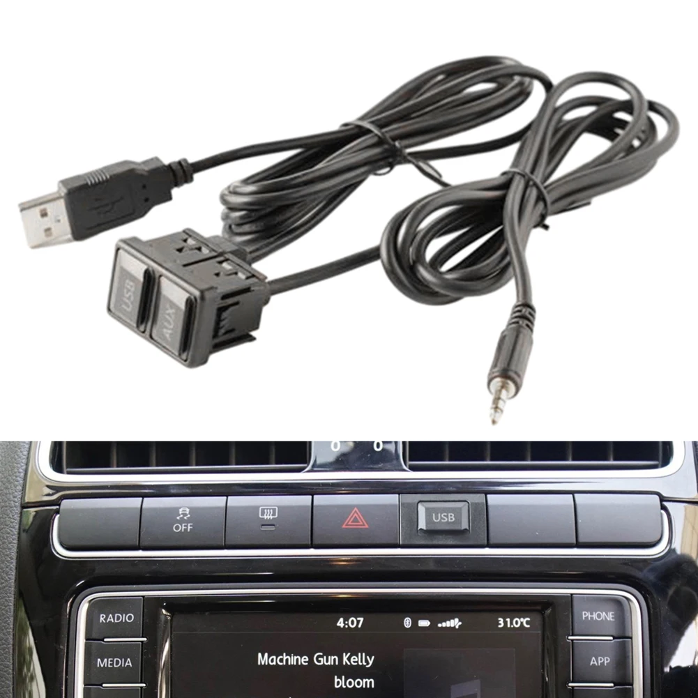 

Car Dash Flush Mount AUX USB Port Panel Dual USB Extension Adapter Cable AUX Interface With Dust Cover Audio CD Player Wiring