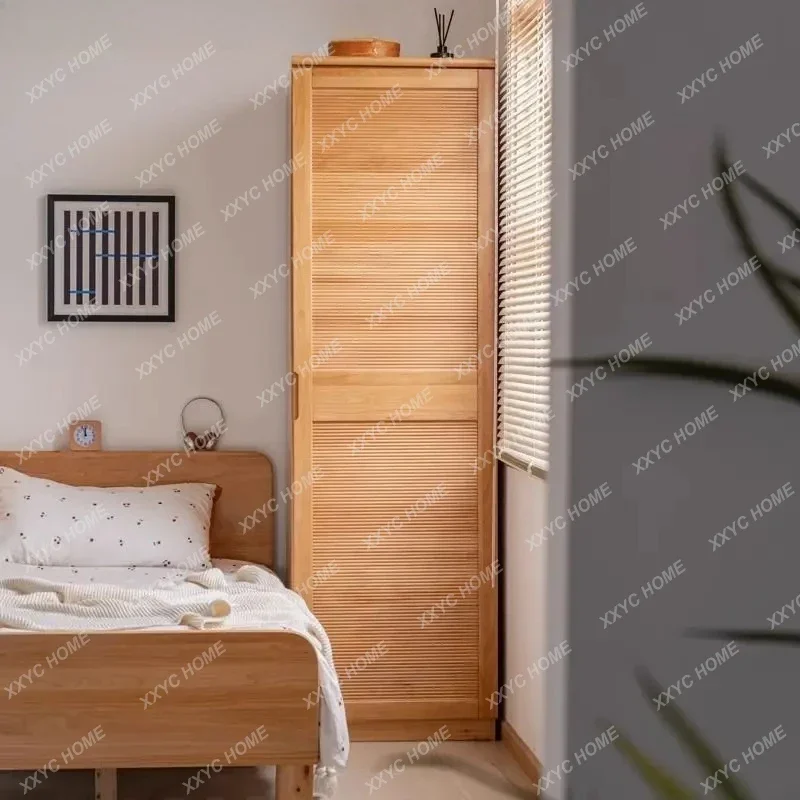 KAll solid wood single door locker children's wardrobe household log bedroom hanging wardrobe floor-to-ceiling furniture