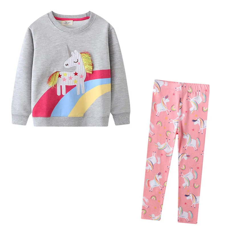 Jumping Meters Long Sleeve Unicorn Sweatshirts + Leggings Children's Clothing Sets Autumn 2 Pcs Suit Kids Outfits Outfit