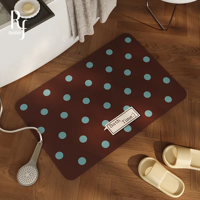 Brown Polka Dot Printed Bathroom Anti-Slip Mat, Quick-Absorbing and Quick-Drying Rubber Material Door Mat, Bathroom Floor Mat