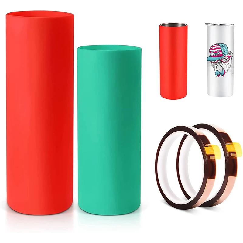 4Pcs Silicone Wrap Sleeve Set For Sublimation Glasses, With 1Pcs 20Oz Sleeve & 1Pcs 30Oz Sleeve 2Pcs Heat Transfer Tape