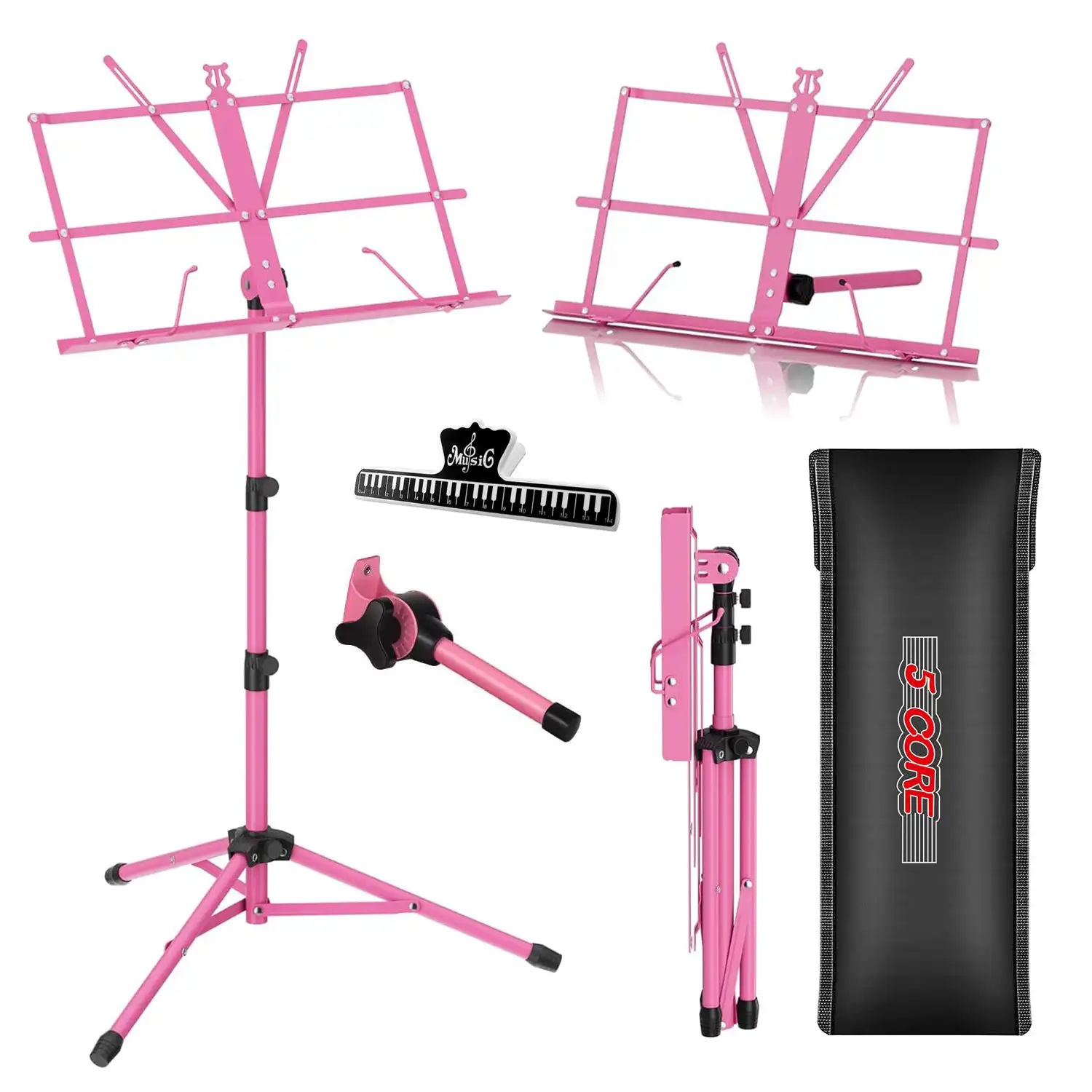 5 Core Music Stand Adjustable Desktop Book Stands Portable Sheet Holder All Metal Foldable Bookstand - MUS FLD PNK