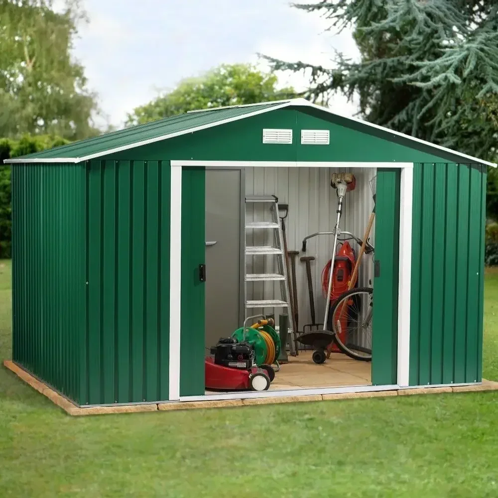 Galvanized Steel Shed Outdoor Storage Metal Garden Shed with Peak Style Roof
