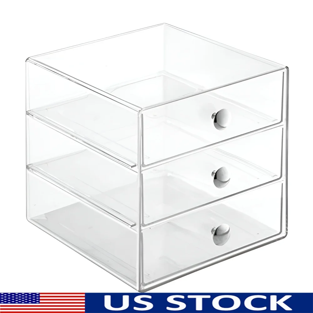 

Прозрачный органайзер для туалетного столика с 3 ящиками, пластиковый органайзер без BPA для хранения макияжа, офисные аксессуары, ювелирные изделия, простой доступ, стильный дизайн