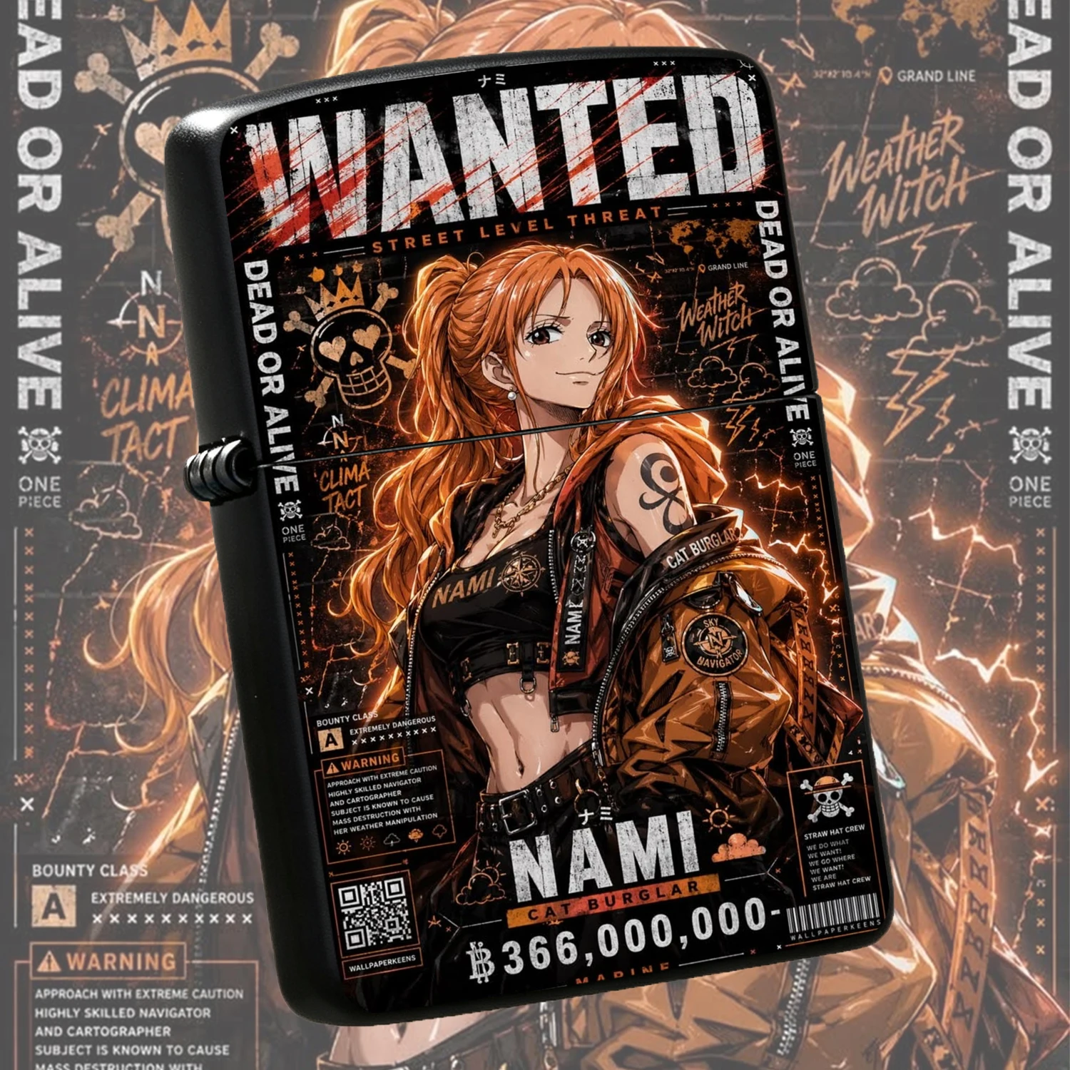 Style Nami Wanted Poster Themed, Stylish Street Style CAT Burglar Nami Printed Durable , Anime Peripheral Collectible Gift for Boyfriend Men, PORTABLE Daily Use Igniter A fun and humorous lighter