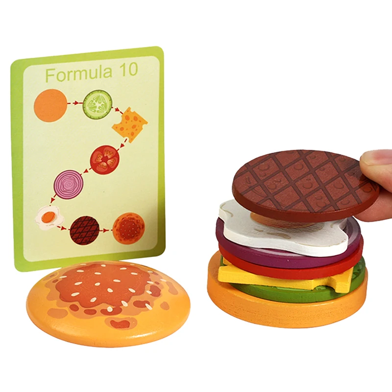 Giocattoli impilabili per panini di Amburgo in legno per bambini piccoli e bambini Giocattoli educativi prescolari Montessori Giocattolo da cucina per abilità motorie fini
