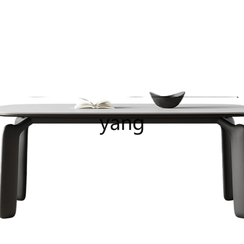 Yjq Retro Solid Wood Dining Table Rectangular Modern Simple Home Matte Pure White Stone Plate