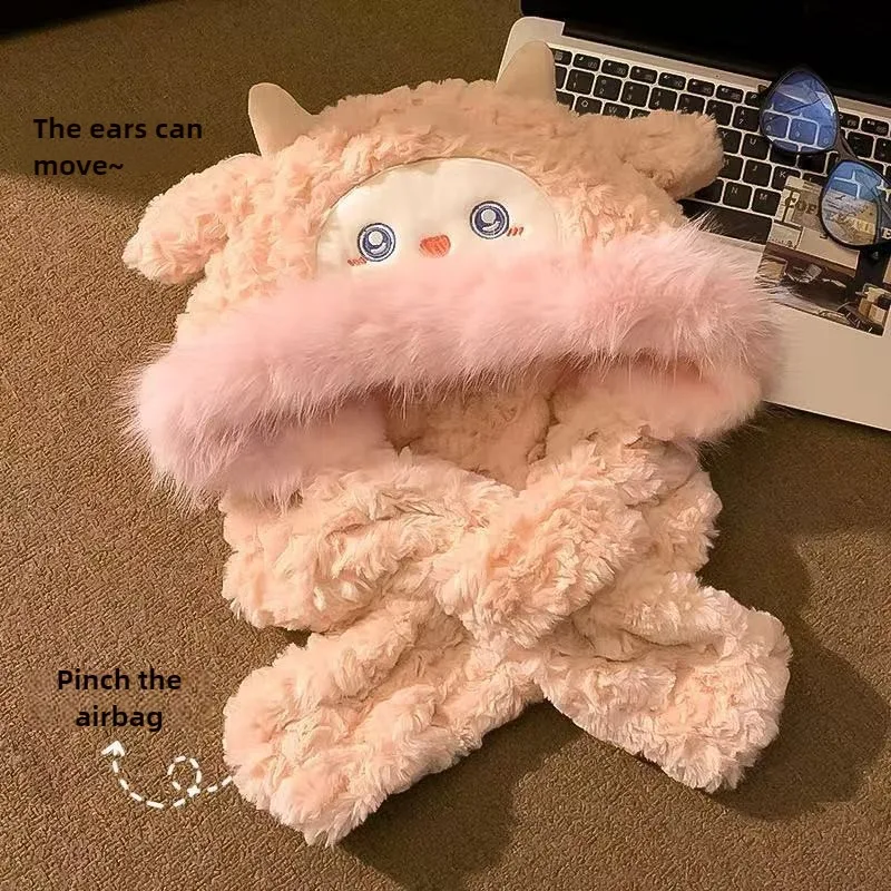 قبعة دمية دب زبدة كرتونية لطيفة للأطفال في الخريف والشتاء، مع إضافة قطيفة للتدفئة وإظهار الوجه