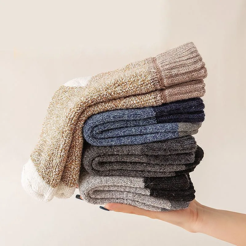 5Pairs/Lot Winter Warm Men\'s Woman Socks Super Thick Wool Solid Socks Merino Wool Keep Warm Cold Resistant Snow Socks EU38-46