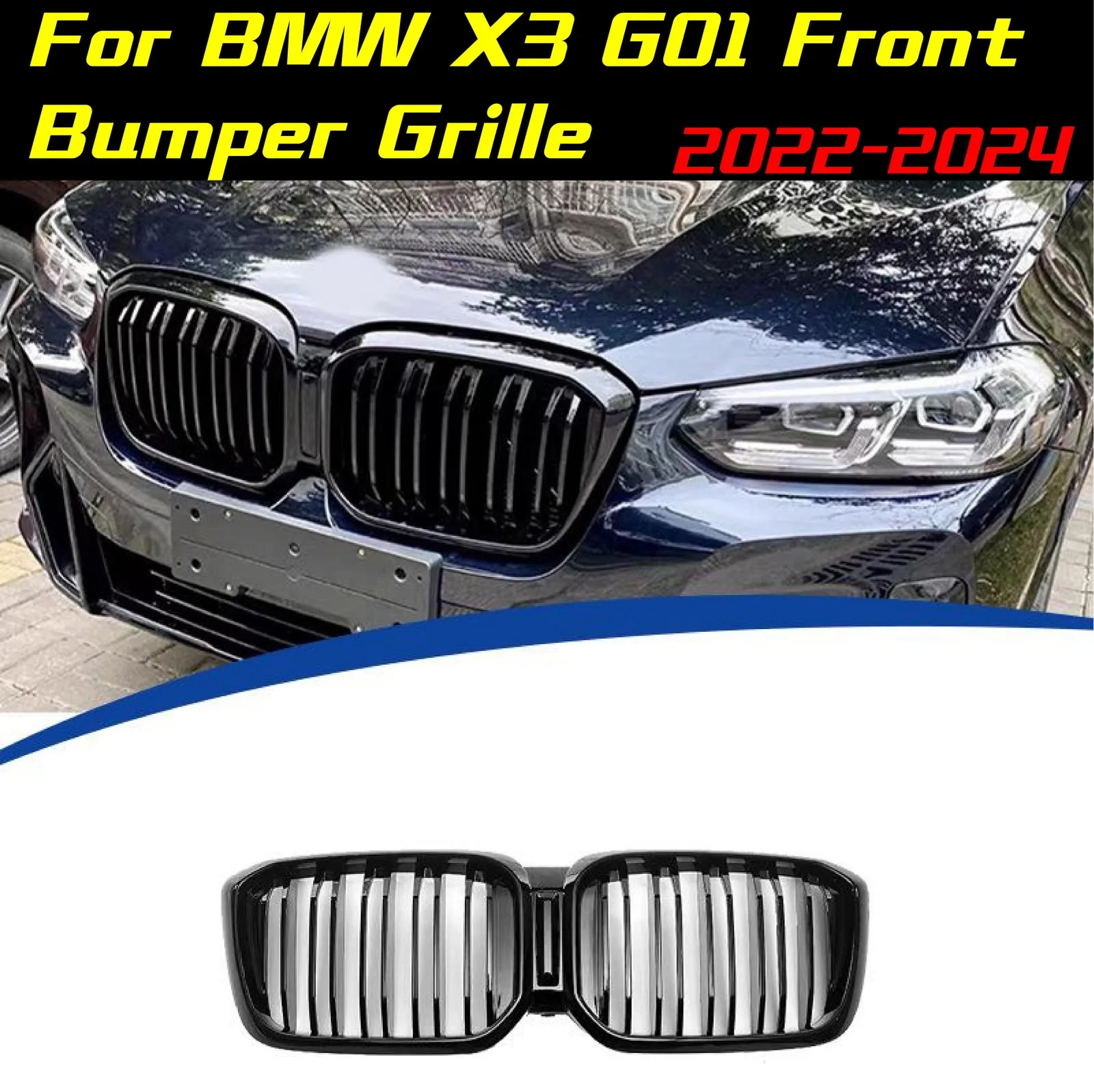 

Решетка переднего бампера для BMW X3 G01 2022-2024, передняя решетка, автоматическая гоночная решетка, комплекты кузова, внешняя модификация, спортивный комплект