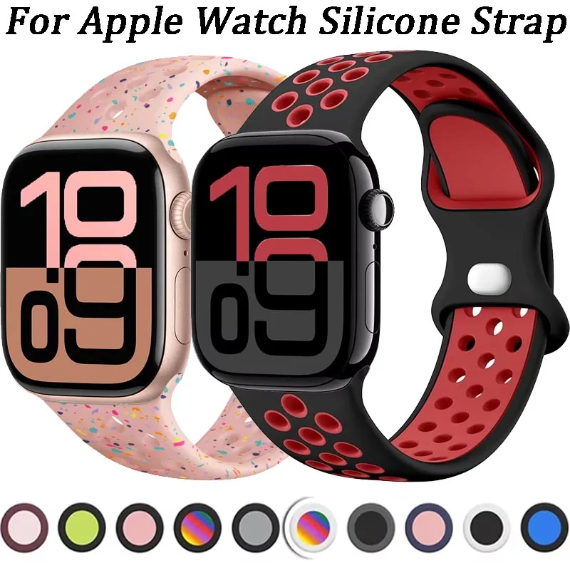 

Silicone Strap For Apple Watch 10 9 8 7 46mm 45mm 42mm 41mm Ultra 2 49mm Breathable Bracelet Wristband iWatch 6 5 4 SE 44mm 40mm