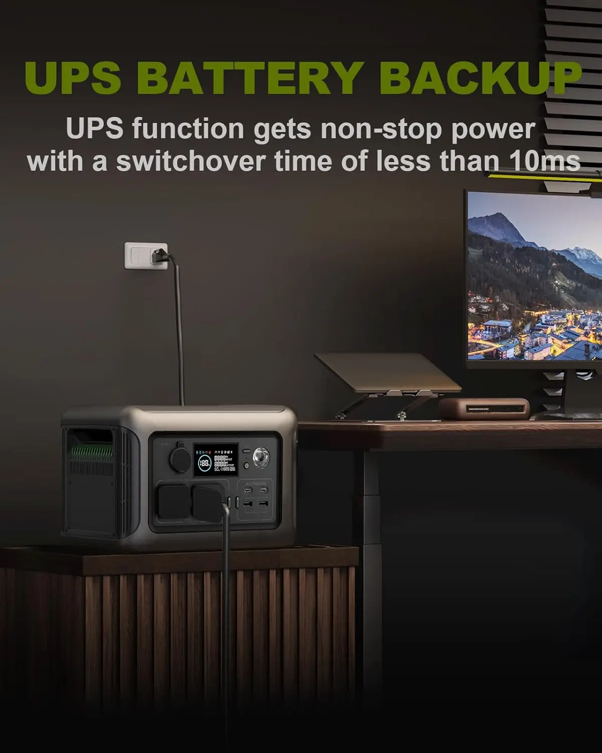 R600 Super-Quiet Portable Power Station, 299Wh 600W LiFePO4 Battery Backup with UPS Function, 400W Max Input