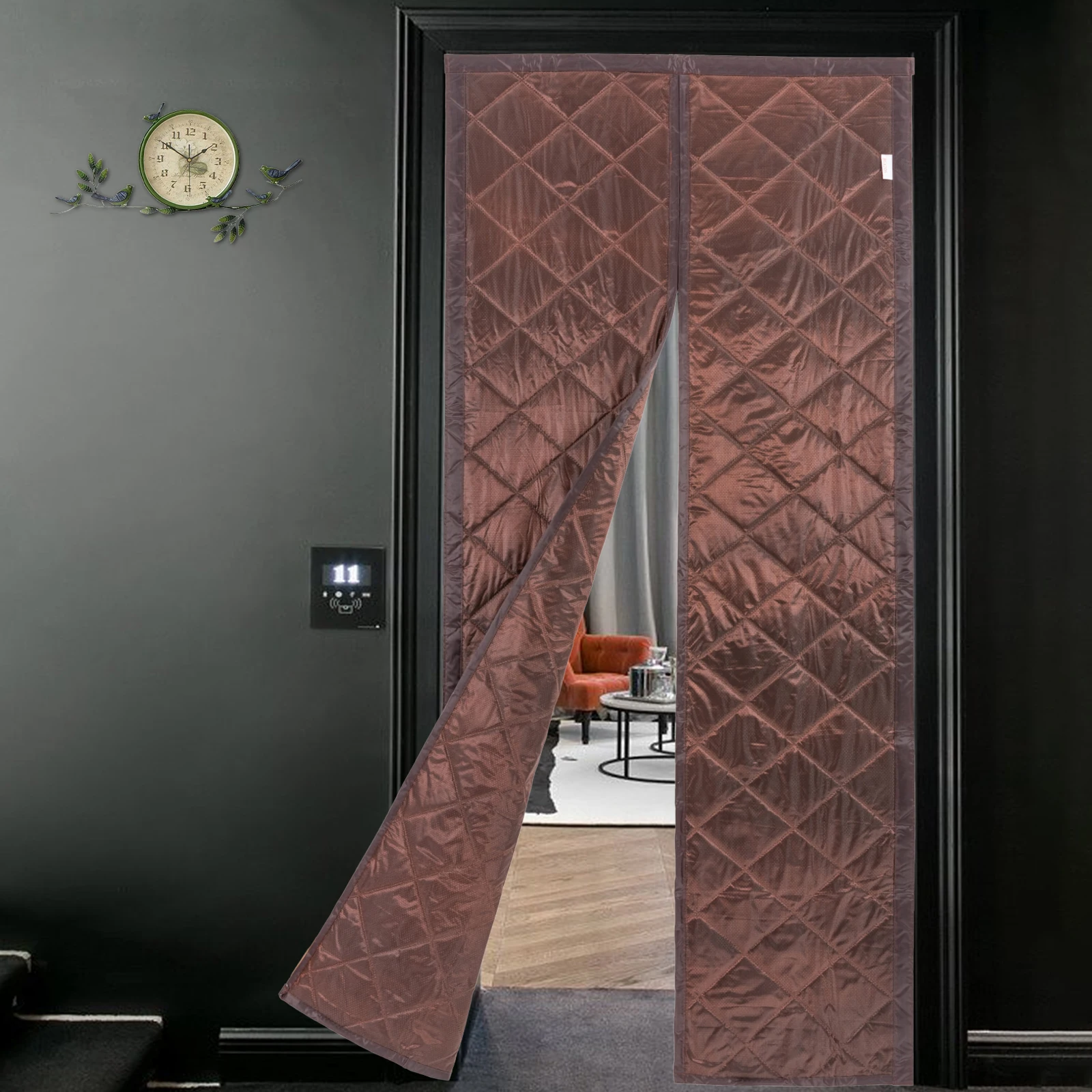 Cortina de puerta con aislamiento térmico de 0,85x2,05 m, cortina opaca magnética, cortina de puerta con apertura central para puertas de 32-80 pulgadas