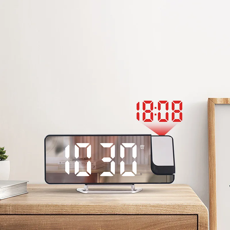 

Projection Alarm Clock Day with Rotatable Projector Date Mirror NightStand LED for Ceiling Home Office Bedside Cordless Bedroom