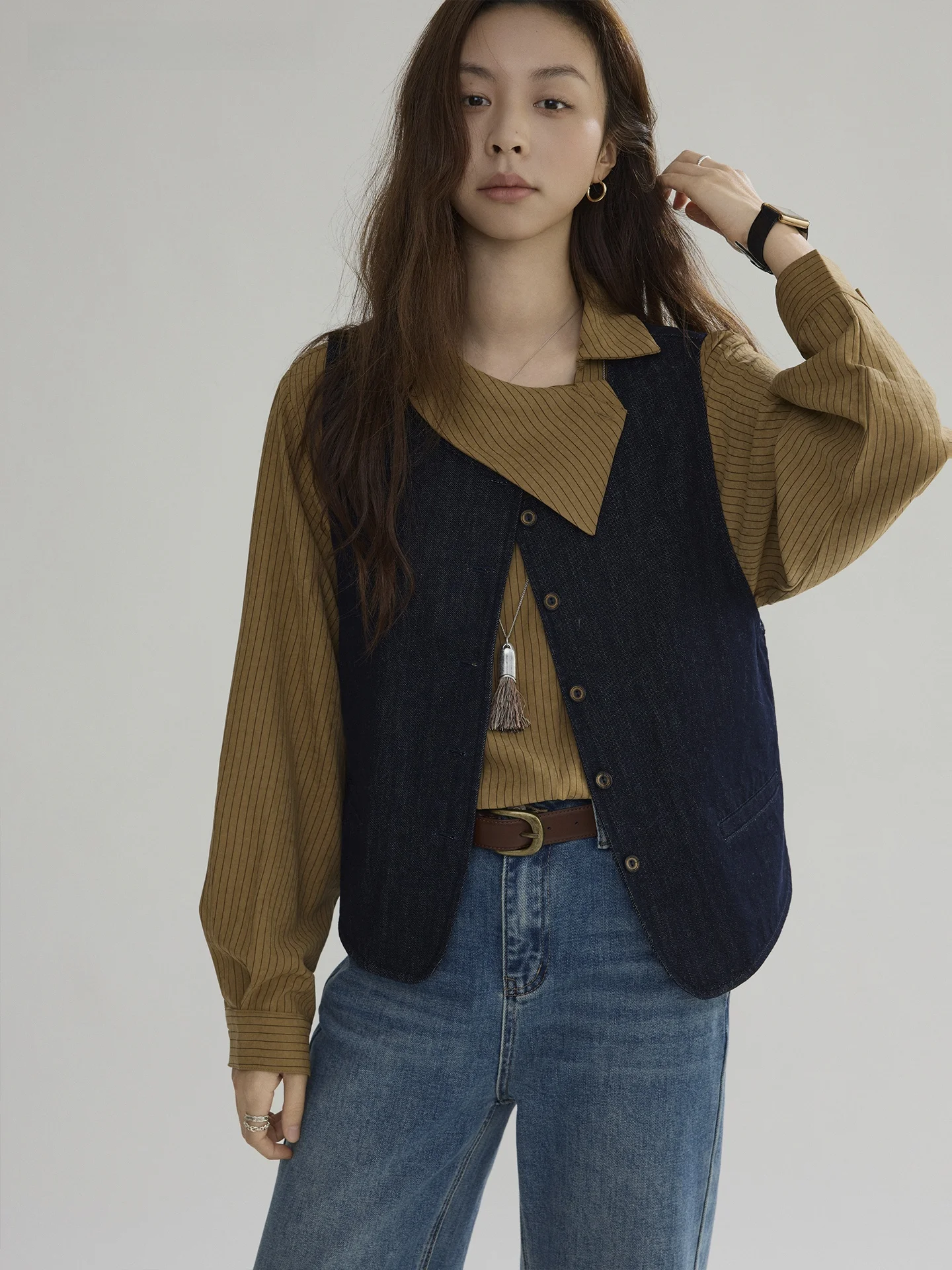 

Joli Choose Casual Loose Women's Denim Vest Short Style Simple Fashion Outerwear Spring New Loose Fit Casual Cotton Blend