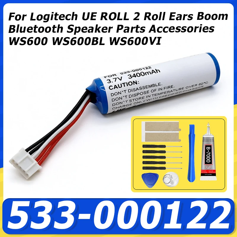 3.6V 3400mAh Replacement Battery For Logitech UE ROLL 2 Roll Ears Boom Bluetooth Speaker Parts Accessories WS600 WS600BL WS600VI