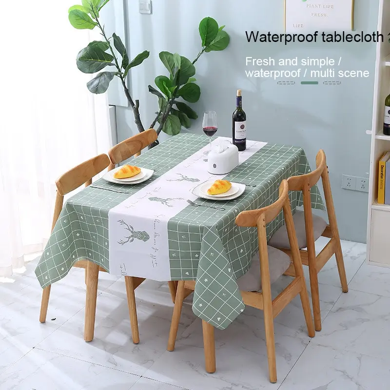 1pc Green Plastic Disposable Tablecloth Green Print Table Cover for Party Birthday Party Rectangular Waterproof Oil-Proof Camp