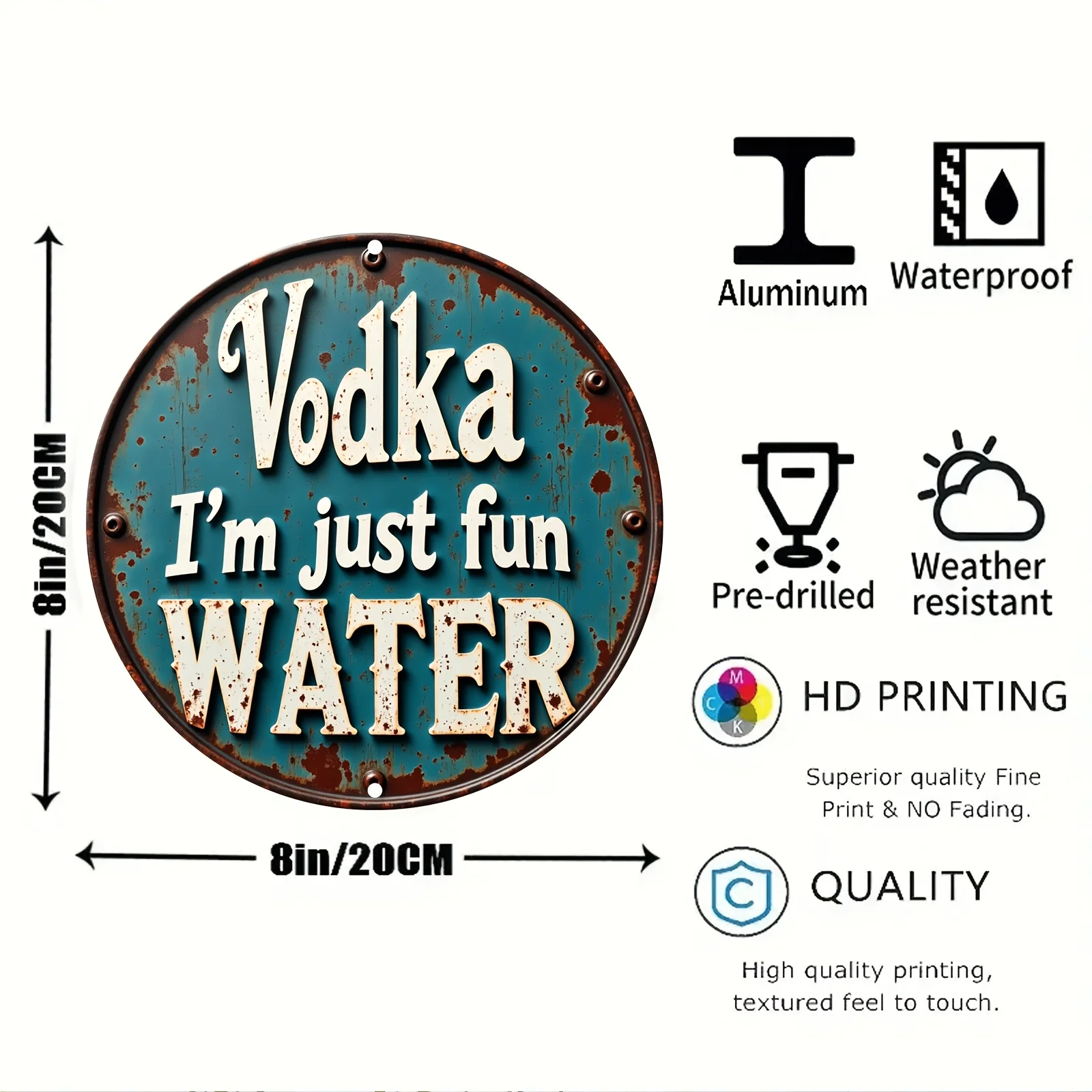 Vintage Circular Metal Sign with Humorous Vodka Quote, Rustic Wall Decor for Bar, Kitchen, or Home Pub, Made of Aluminum, Easy t