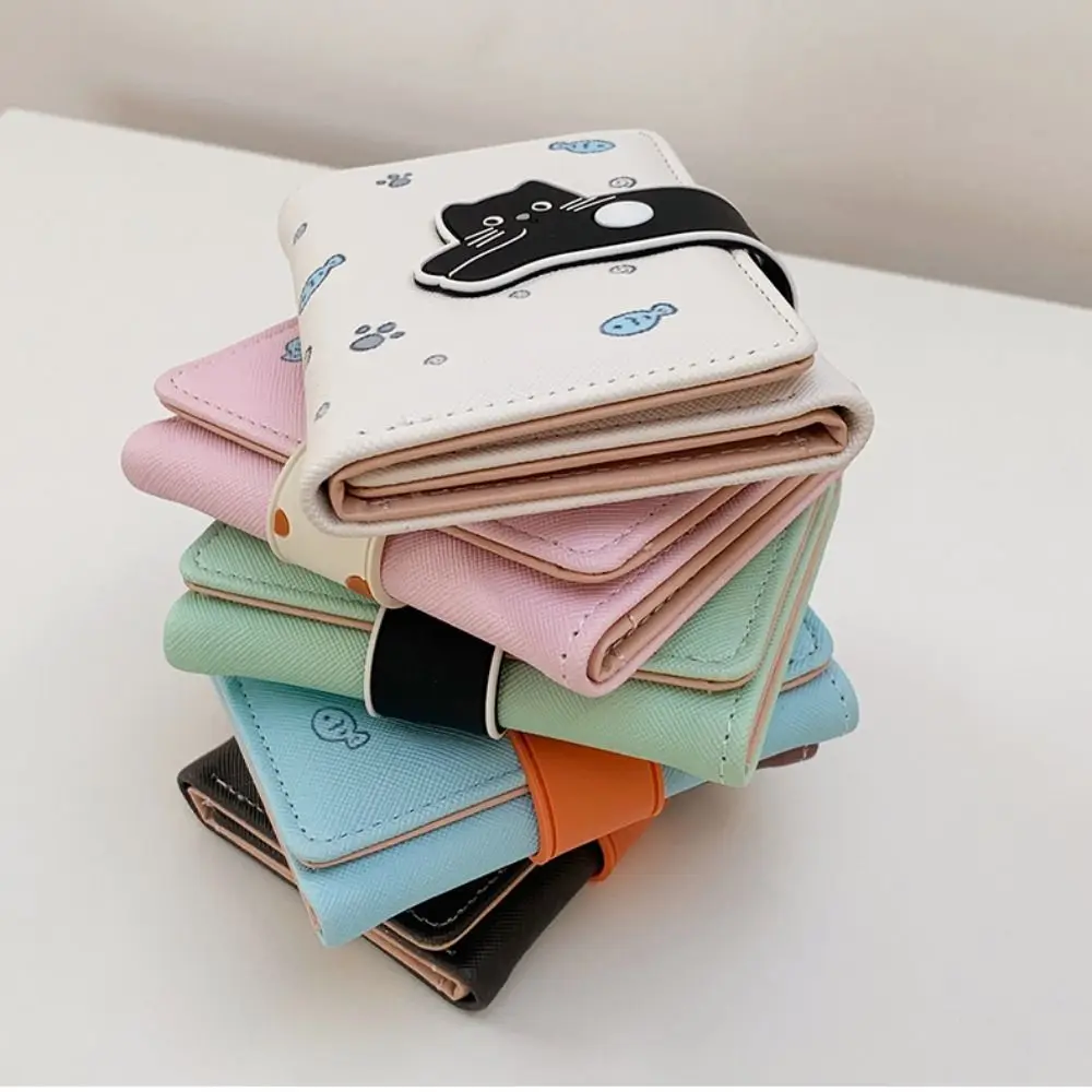 Versatile Portable Cat Printed Wallet Cute PU Leather Cat Patterned Card Bag Fashion Multiple Card Short Leather Purse Shopping