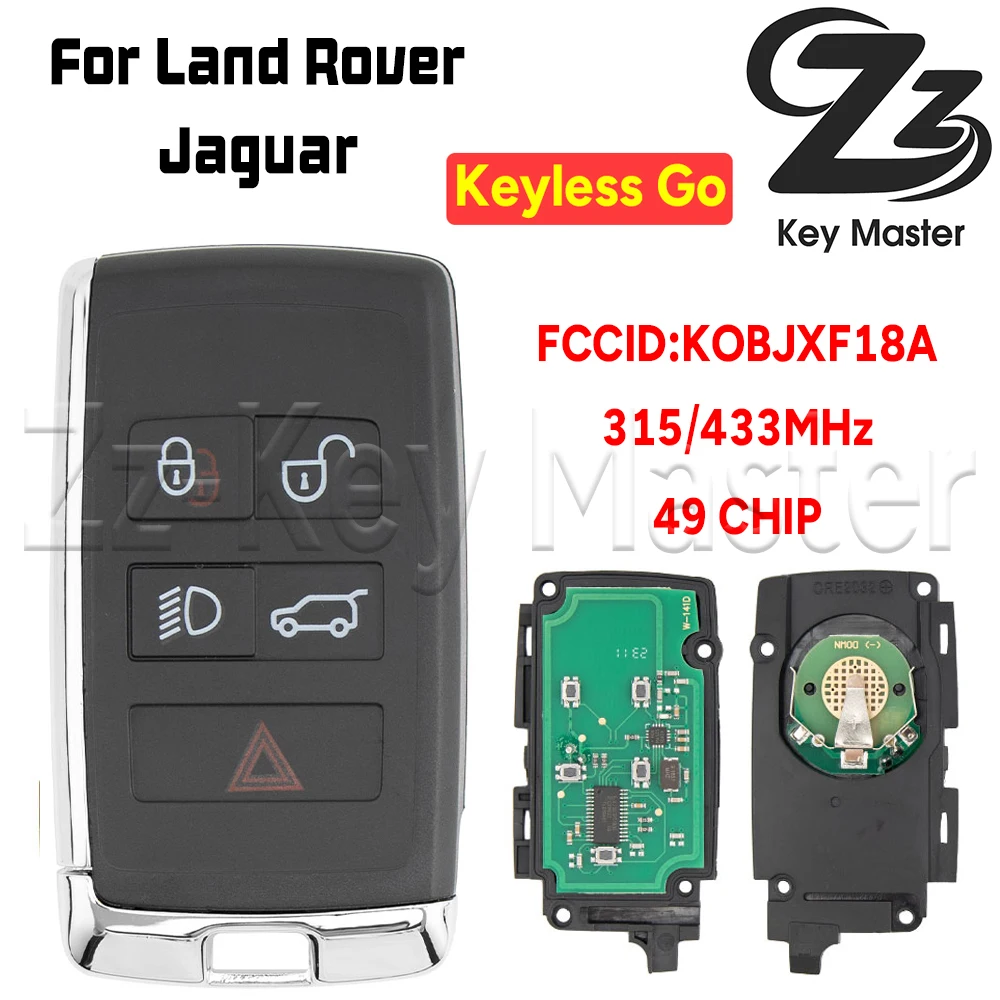 Zz Key Master Smart Card Key KOBJXF18A For Land Rover 2018~2023 ID 49 315/433MHz For Jaguar JK52-15K601-BG  JK52-15K601-DJ