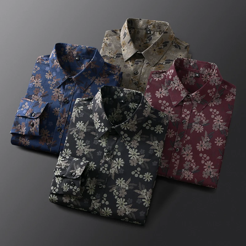 

Spring and Summer New Fashion Trend Printed Bamboo Fiber Long Sleeved Shirt For Men's Casual Loose Sports High-Quality Shirt