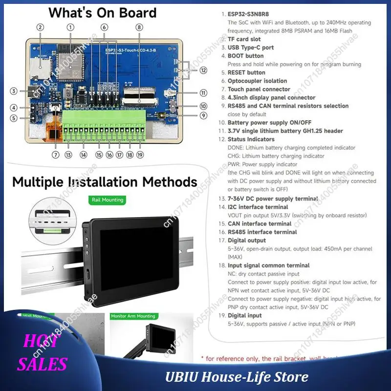 

2X ESP32-S3 4.3Inch Touch LCD Development Board With Case, 800X480, 5-Point Touch, 32-Bit LX7 Dual-Core Processor-Best Selling