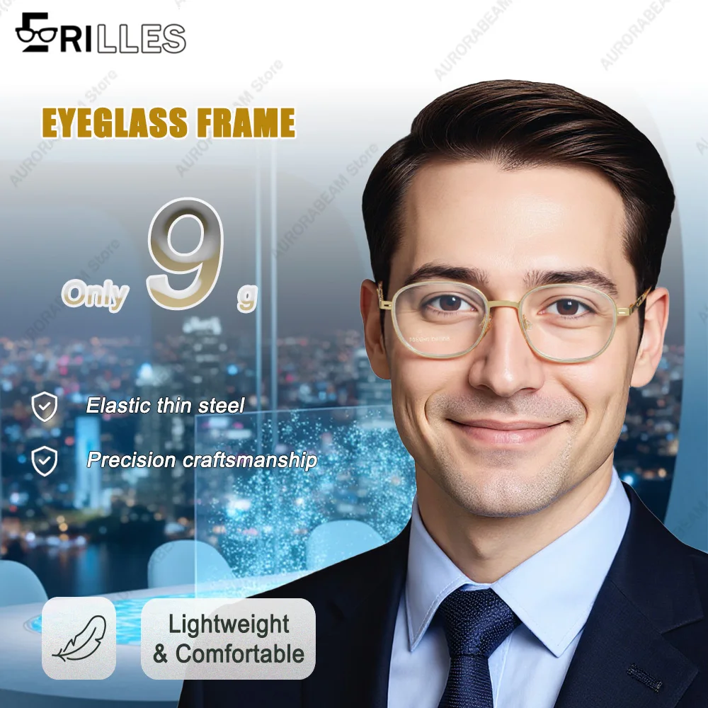 

9g Metal Oval Glasses Screwless, Full Frame Non-Prescription Unisex, Zero-Pressure Bridge for 14H Wear, Luxury Style Statement