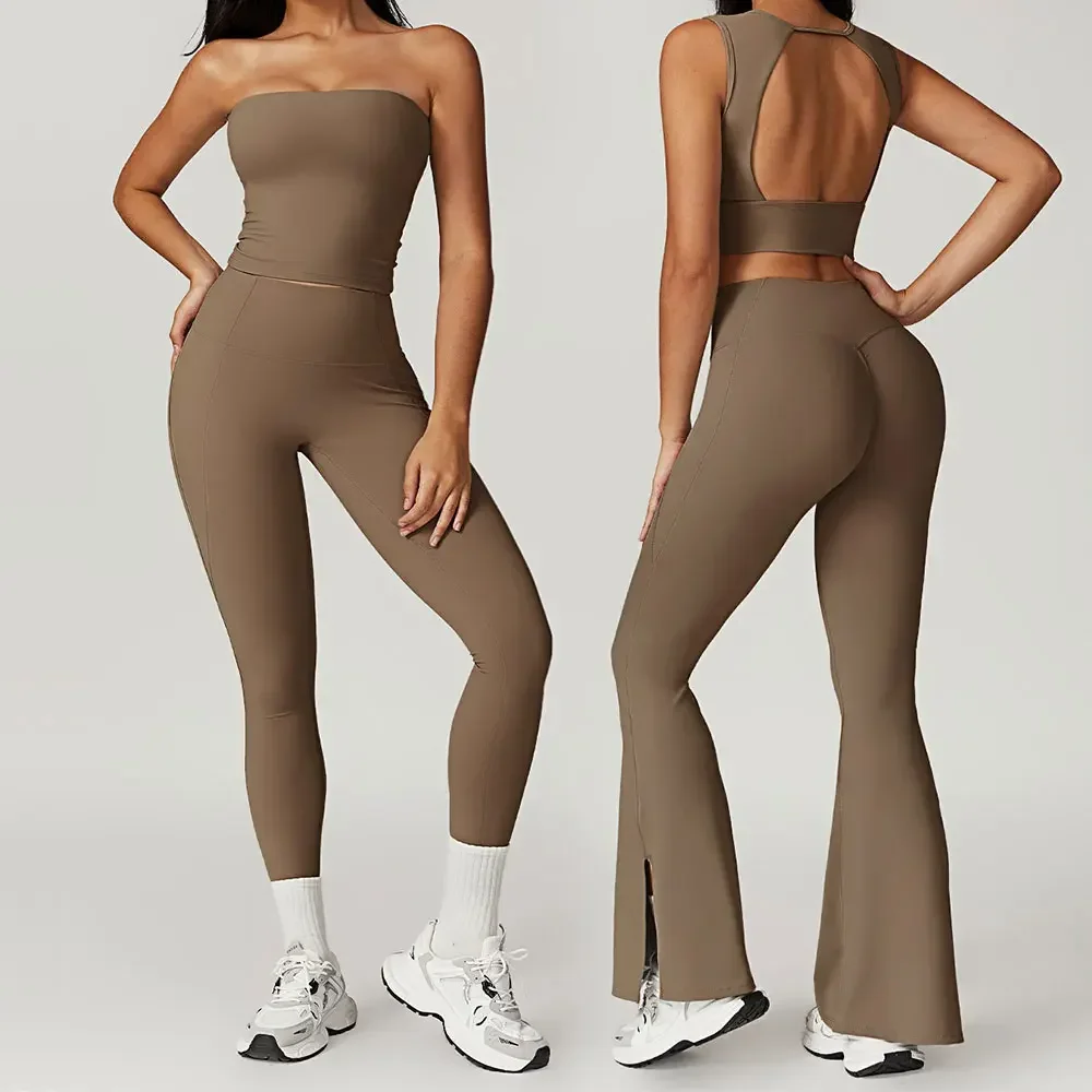 2 Pieces Women's Clothes Yoga Set Workout Tracksuit Sportswear Gym Clothing High Waist Bell-bottoms Sexy Fitness Bta Sports Suit