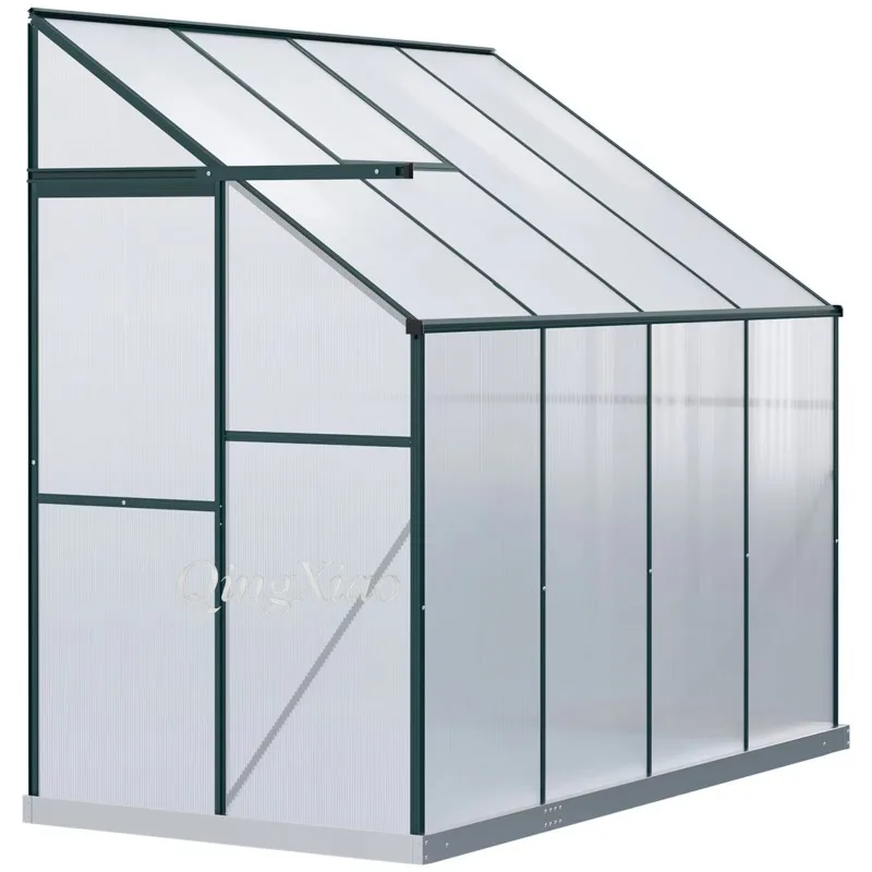 Lean-to Walk-in Greenhouse, Aluminum Frame Plant Shelter, Outdoor Garden Plant Growing House for Backyard Vegetables Flowers