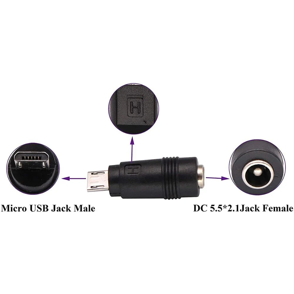 تيار مستمر محول الطاقة للهاتف المحمول والكمبيوتر اللوحي ، شحن الكابلات موصل ، تيار مستمر 5 فولت ، 5.5x2.1 مللي متر إلى مايكرو USB 5 فولت ، 2 حزمة