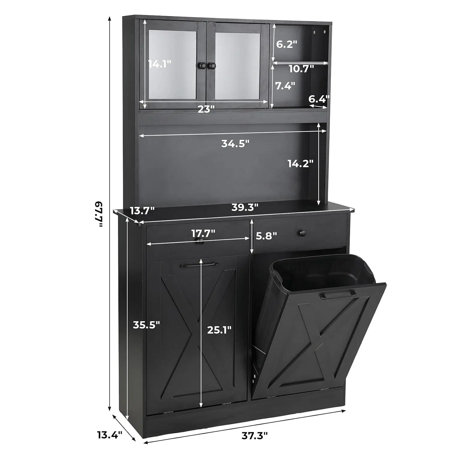 Double Tilt Out Trash Cabinet, 67.7in Storage Cupboard & Garbage Can Holder 2x10 Gallon, Pet Proof Recycling Cabinet, Customized
