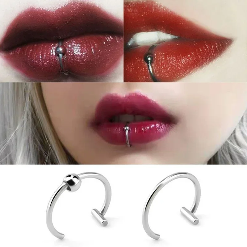 3Pcs Lip Nose Rings Neutral Punk Lip-shaped Ear Nose Clip Fake Diaphragm with Perforated Lip Hoop Body Jewelry Steel Ring