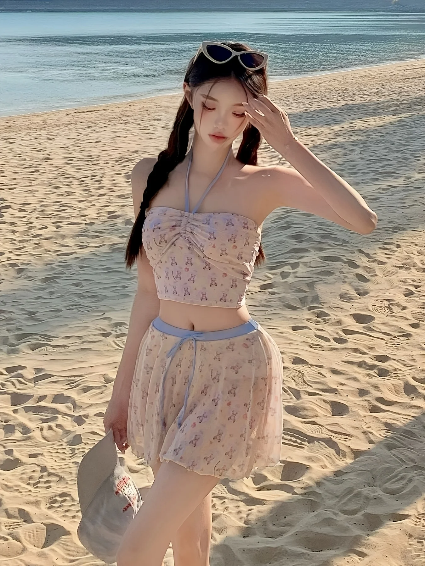 

Korean Style Bear Cute Split Swimsuit Women'S Small Chest Bikini Vacation Ins Pure Desire Conservative