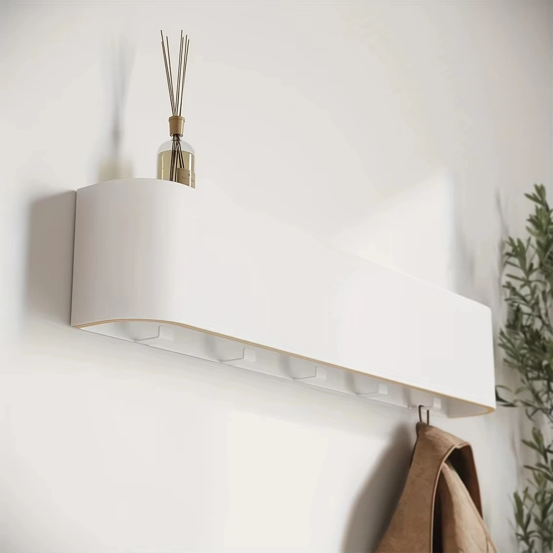 Modern Wall Coat Rack with Hidden Hooks Solid Wood Space-Saving Entryway Keychain Shelf For Entryway Hallway Easy Assembly Rack